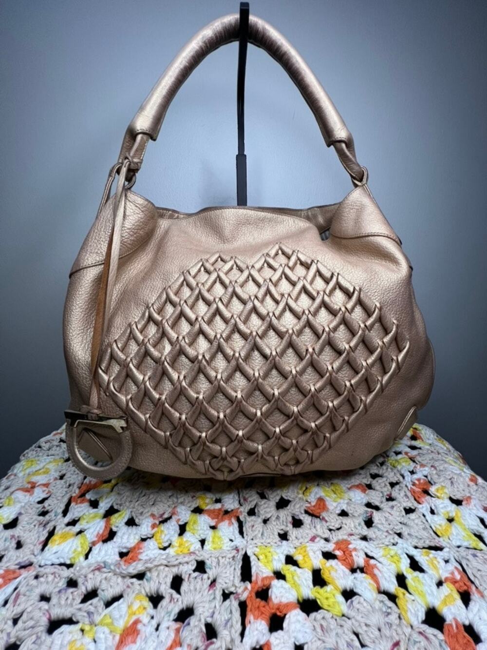 Salvatore Ferragamo Metallic Leather Woven Hobo Shoulder Bag Authenticated
